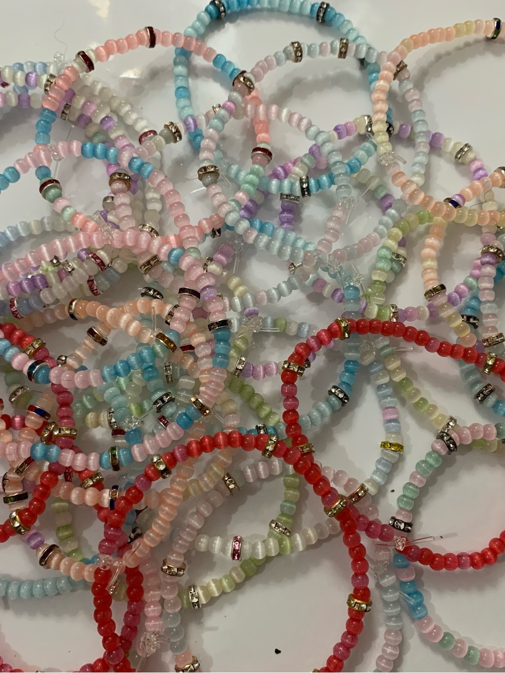 Pastel & Red Glass Bead Stretch Bracelet Set